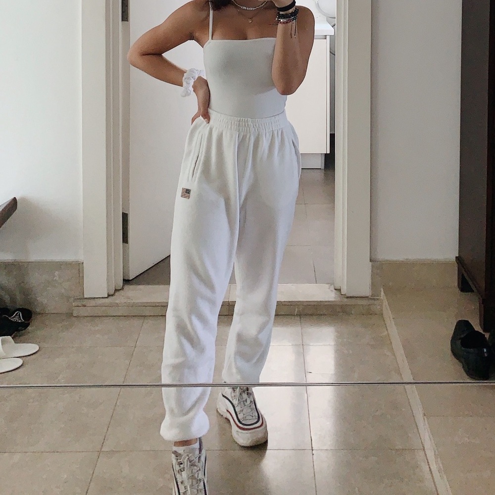 Brandy Melville white sweatpants w/ American flag
